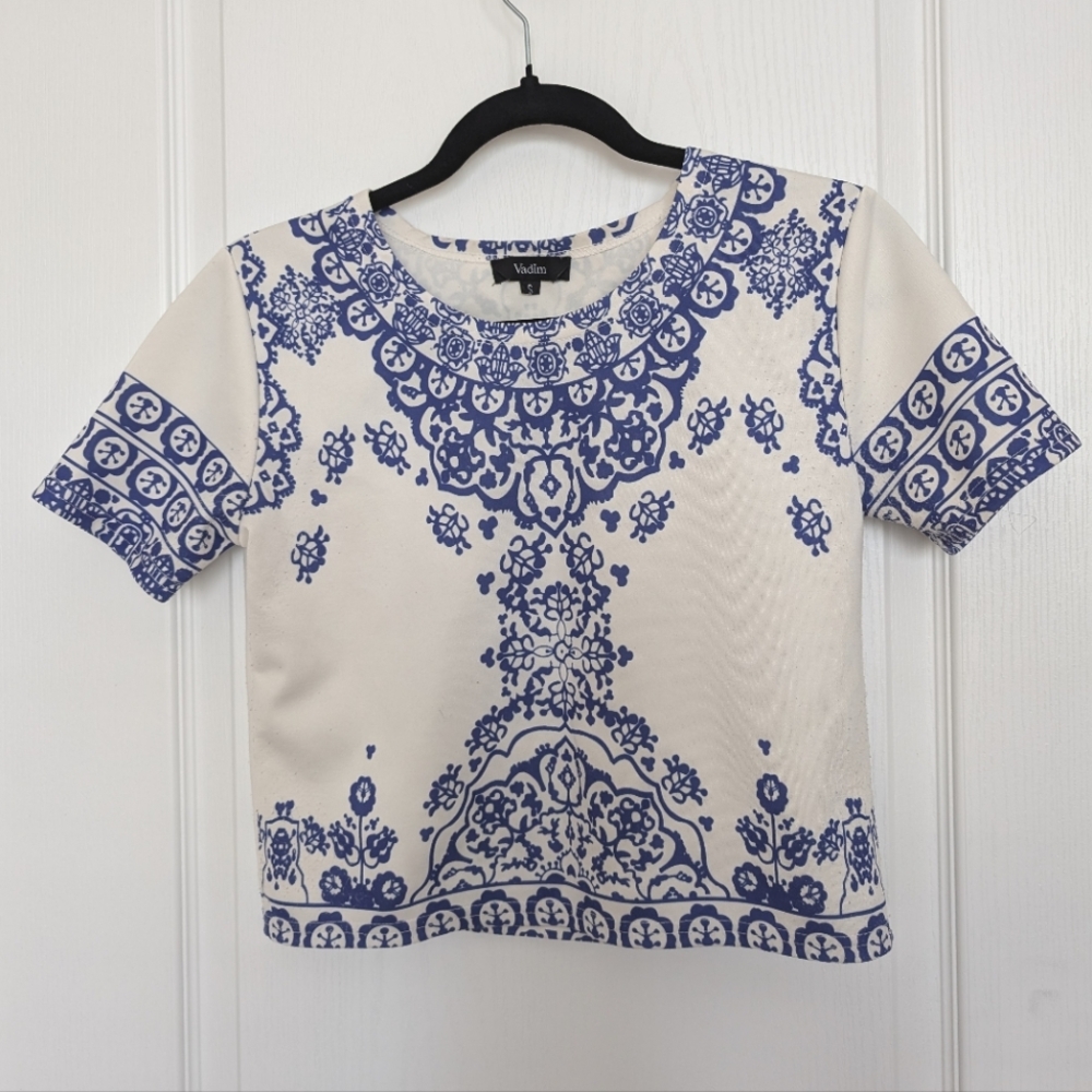 2/$45 Blue and White printed design crop top